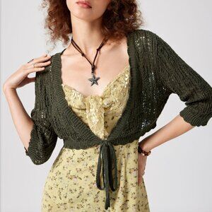 NWOT Cider Olive Green Crochet Cropped Cardigan